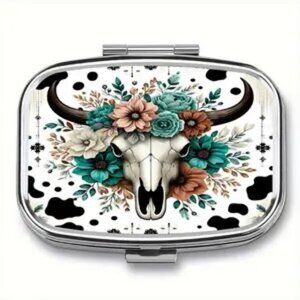 1pc.  Floral Skeleton Cow Pill Box